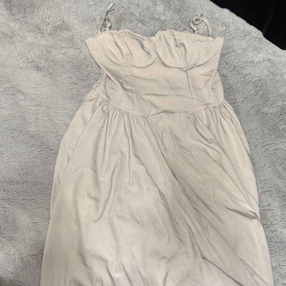Beige Strap Midi Dress with Sweetheart Neckline